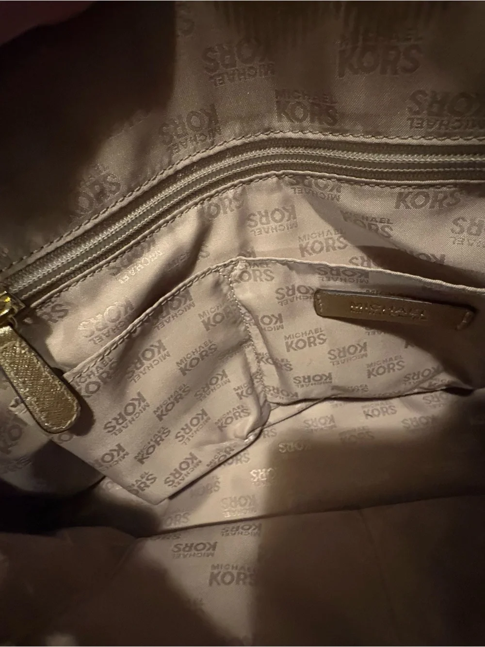 Michael Kors Gold and Cream Logo Dome Satchel